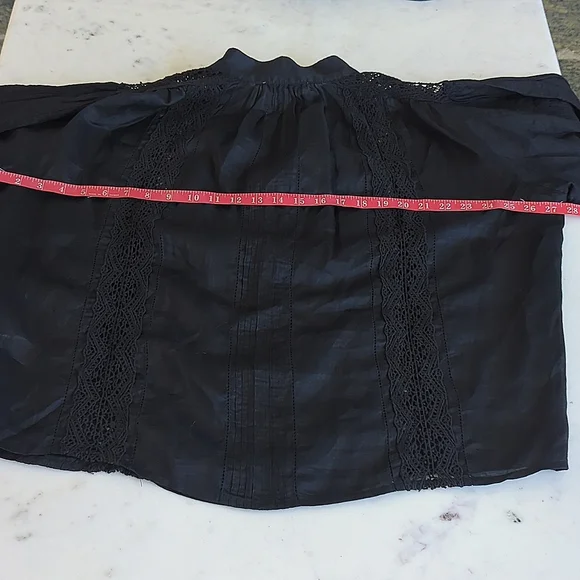 FRAME Cali Lace Popover Blouse Top V neck Black 3/4 sleeve Boho Flowy Fit L - Picture 9 of 14